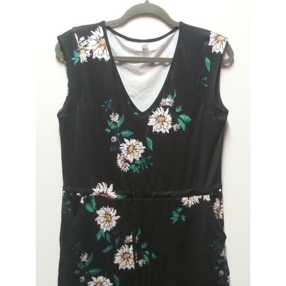 Womens Career Sheath dress Pixie Lady Black Floral Sz 8 drawstring waist STRETCH - Picture 2 of 8